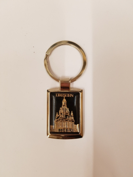 Metallschlüsselanhänger schwarz mit Golddruck Frauenkirche