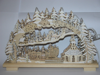 Schwibbogen Seiffener Kirche und Weihnachtskutsche klein