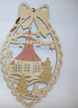 Fensterbild Seiffener Kirche bunt gelasert Höhe ca. 28 cm