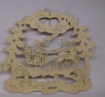 Fensterbild Weihnachtsschlitten gelasert Durchmesser ca. 19 cm