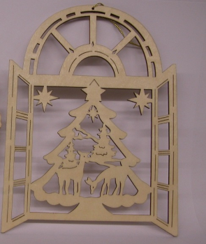 Fensterbild Rehe mit Tanne gelasert Höhe ca. 20 cm