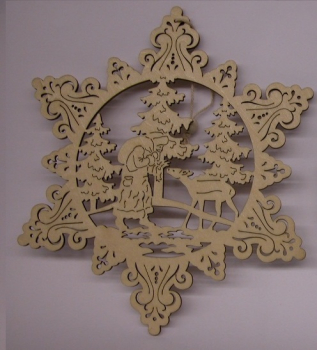 Fensterbild Weihnachtsmann mit Reh gelasert Durchmesser ca. 17 cm